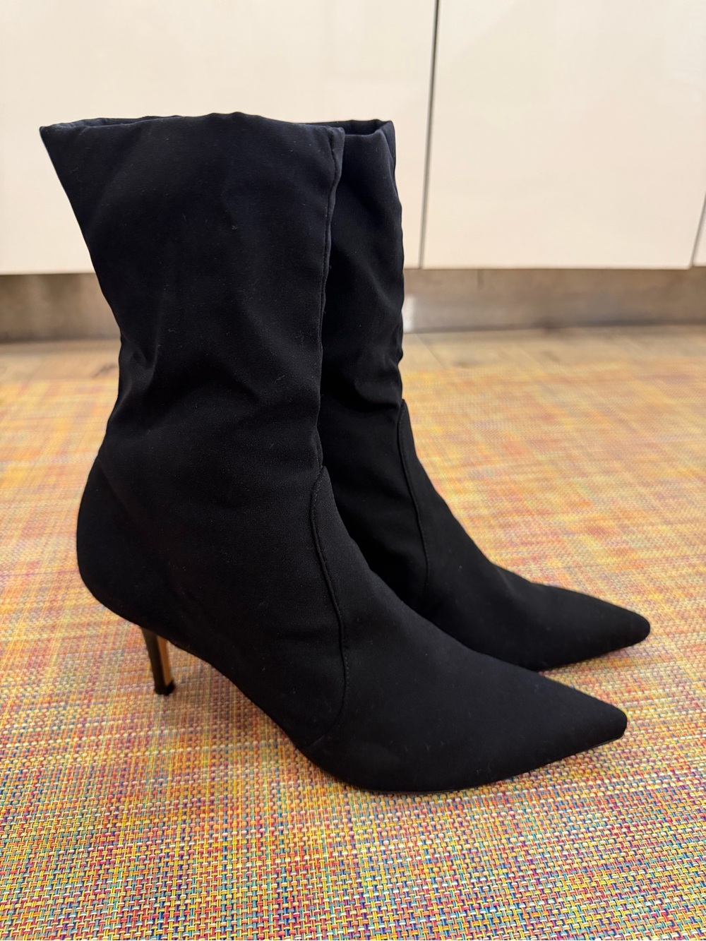 Stuart Weitzman Black Pointed Sock Booties with Stiletto Heel